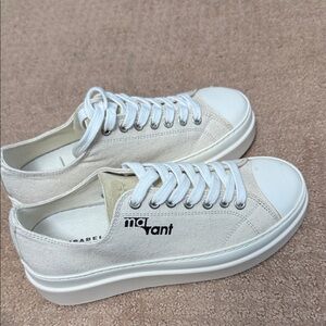 Isabel Marant Cream and White Canvas Sneakers